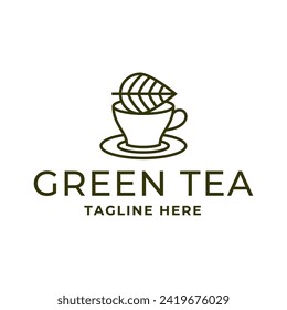 Natural green tea cup for logo design concept editable.