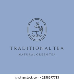 natural green tea line art logo vector symbol illustration design