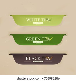 natural green tea and organic label  green color. vintage labels and badges design.