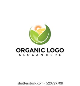 Natural green tree leaf and sun abstract logo design templates emblems icon - vector