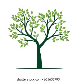 Natural Green Tree with Leaves. Vector Illustration.