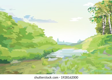 Vista natural: bosque verde en verano