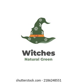 Natural green witch hat illustration logo