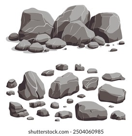 Natural grey rocks and wall stones illustration, representing forests, mountains, and caves with cobblestone elements. Ideal for nature-themed designs.