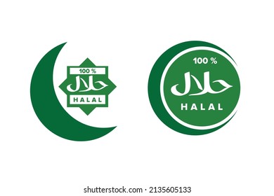 Natural halal logo simple modern minimalist icon set with green color. Moon and star vector collection shape