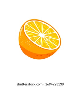 Fruta natural media naranja. ilustración vectorial objeto de diseño plano aislado en fondo blanco