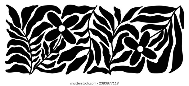 Natural hand drawn pattern design with leaves branch, flower. Simple contemporary style illustrated Design for fabric, print, cover, banner, wallpaper.