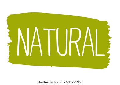 Natural hand drawn round label isolated vector illustration. Healthy and lifestyle vegan symbol. Natural product hand sketch badge, icon. Logo for vegetarian restaurant menu, cafe, farm market.