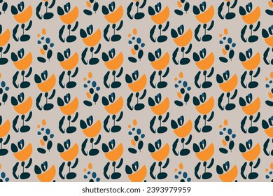 Natural hand drawn seamless pattern. drawing with abstract shapes, strokes, flowers and leaves. Simple illustrated modern style. Vector art banner ot seamless pattern.