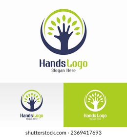 Natural Hand Logo Vector Template