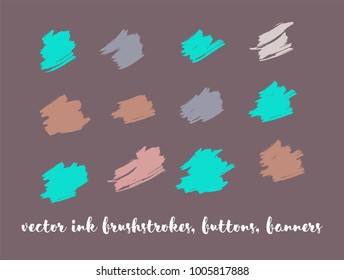 Natural Hand Painted Vector Banner Set. Graffiti Logo, Paint Brushstrokes. Modern Textured Ads Buttons, Artistic Paintbrush Doodles. Nature Hand Drawn Vector Banner Set. Ink Splash and Backgrounds