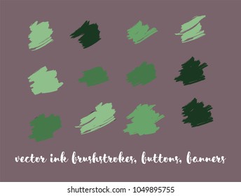 Natural Hand Painted Vector Banner Set. Graffiti Logo, Paint Brushstrokes. Trendy Artistic Ads Button, Graffiti Paintbrush Doodles. Natural Concept Vector Banner Set. Ink Splats and Backgrounds.