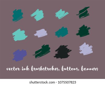 Natural Hand Painted Vector Banner Set. Graffiti Logo, Paint Brushstrokes. Modern Textured Ads Buttons, Artistic Paintbrush Doodles. Nature Hand Painted Vector Banner Set. Ink Splats and Backgrounds