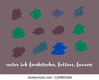 Natural Hand Painted Vector Banner Set. Graffiti Logo, Paint Brush Smears. Modern Textured Ads Buttons, Artistic Paintbrush Doodles. Natural Concept Vector Banner Set. Ink Splash and Backgrounds