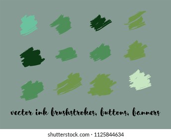 Natural Hand Painted Vector Banner Set. Graffiti Logo, Paint Brush Smears. Modern Textured Ads Button, Artistic Paintbrush Doodles. Natural Concept Vector Banner Set. Ink Splats and Backgrounds.