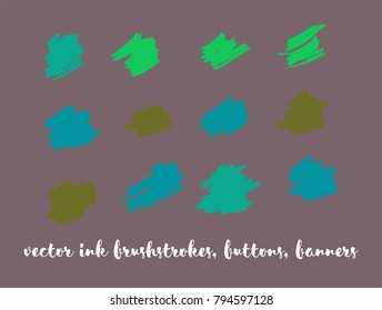 Natural Hand Painted Vector Banner Set. Graffiti Logo, Paint Brush Stroke. Modern Textured Ads Button, Artistic Paintbrush Doodles. Natural Concept Vector Banner Set. Ink Splash and Backgrounds