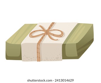 Natural handmade green olive soap organic spa product vector illustration isolated on white background