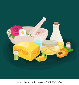 Natural Handmade Soap and Olives vector illustration