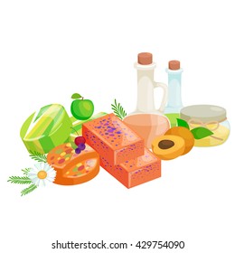 Natural Handmade Soap and Olives vector illustration