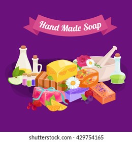 Natural Handmade Soap and Olives vector illustration