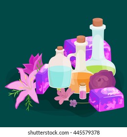 Natural Handmade Soap and Olives vector illustration