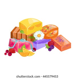 Natural Handmade Soap and Olives vector illustration