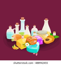 Natural Handmade Soap and Olives vector illustration
