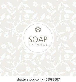 Natural handmade soap vector. Handmade soap label. Floral natural beige background.
Handmade and homemade design.