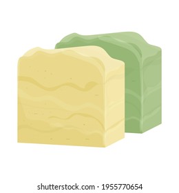 Barra de jabón vectorial natural hecha a mano en estilo plano de dibujos animados en colores de moda aislados en fondo blanco. Fabricación de jabón de spa orgánico.