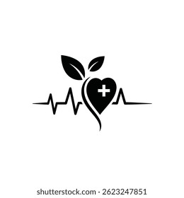 Natural Health Heartbeat Symbol Design Vector Template For Medical Logo