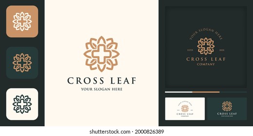 natural health logo, cross leaf combine logo