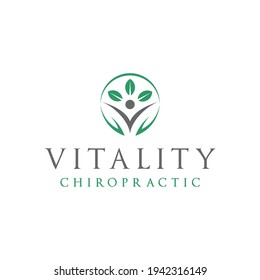 natural health logo design vector with people icon and fresh leaves for medicine and clinic
