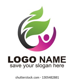 Natural health logo, People logo and nature shape - Vector