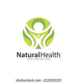 Natural health symbol logo design with human character illustration