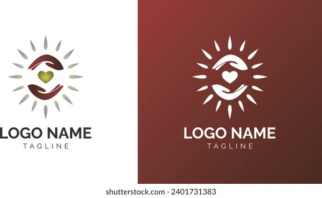 Natural health type logo with heart and hands for therapy, healthcare or medical company