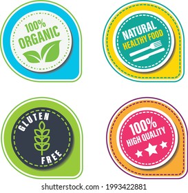 Natural Healthy Food, 100% Organic, Gluten Free, 100% High Quality Icon Vector Logo, Batch, Patch, Sticker