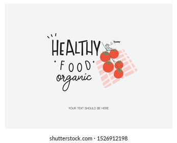 Natural Healthy Food logo, Organic and clean food brand identity with cute fruit and doodle handwriting concept.
