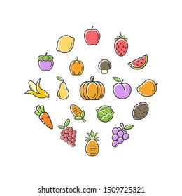 natural healthy food and vegetables vector background with flat icons design