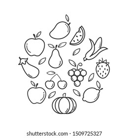 natural healthy food and vegetables vector background with flat icons design