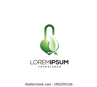 natural heart padlock icon logo design template