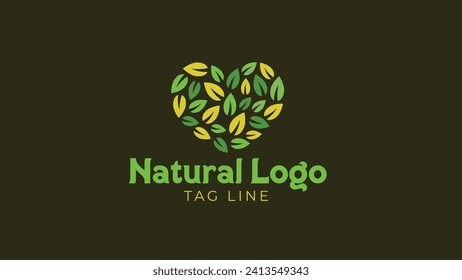 Natural heart shape logo template. Natural, plant, eco, green, leaves, farm logo design. Organic farming logo design.