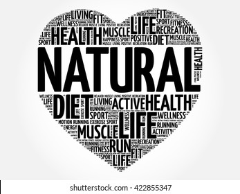 NATURAL heart word cloud, fitness, sport, health concept