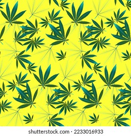 Natural Hemp Illustration with different elegant shapes, Botanical with Gradient colorful, Monochrome Leaf, orange, black, Lime Yellow, White Background Seamless Pattern, designed for Shirt, T shirt 