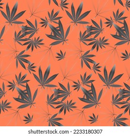 Ilustración natural de Hemp con diferentes formas elegantes, Botánica con colores gradientes, hoja monocroma, naranja, negro, amarillo limón, fondo blanco patrón sin foco, diseñado para camiseta, camiseta 