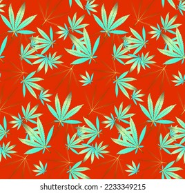 Ilustración natural de Hemp con diferentes formas elegantes, Botánica con colores gradientes, hoja monocroma, naranja, negro, amarillo limón, fondo blanco patrón sin foco, diseñado para camiseta, camiseta 