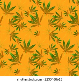 Natural Hemp Illustration with different elegant shapes, Botanical with Gradient colorful, Monochrome Leaf, orange, black, Lime Yellow, White Background Seamless Pattern, designed for Shirt, T shirt 