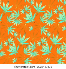 Ilustración natural de Hemp con diferentes formas elegantes, Botánica con colores gradientes, hoja monocroma, naranja, negro, amarillo limón, fondo blanco patrón sin foco, diseñado para camiseta, camiseta 