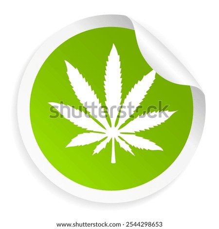 Natural hemp product vector label isolated on white background. Flat illustration of green marihuana leaf.