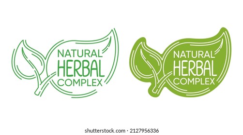 Natural Herbal Complex stamp in leaf shape for labeling of cosmetics with organic ingredients