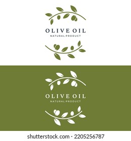 Natural herbal olive and oil logo with olive branch. Logo for business, branding, herbal medicine and spa.